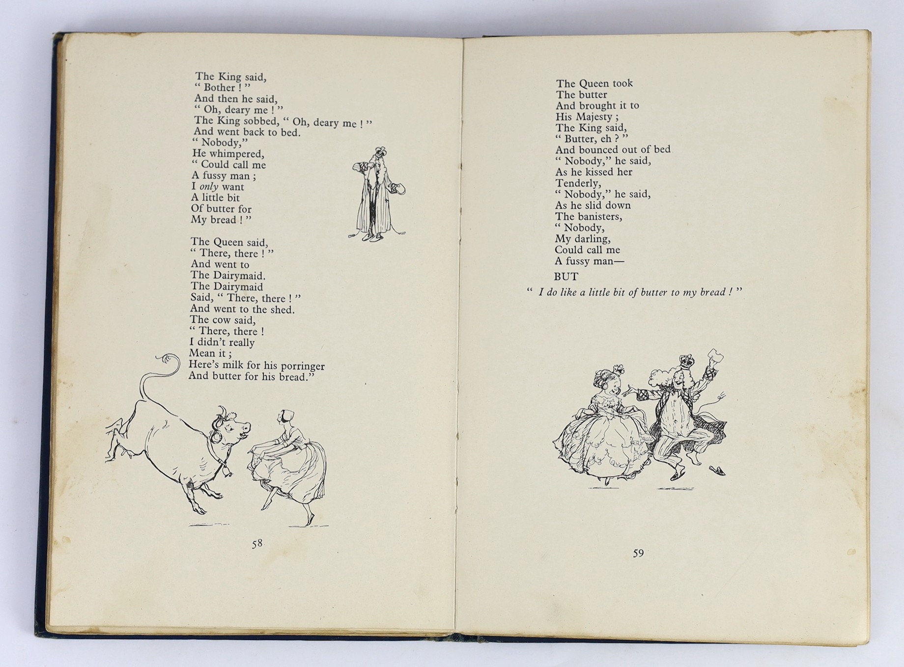 Milne, Alan Alexander - When We Were Very Young, 1s edition, first printing, first state, (without ‘’ix’’ to foot of contents page), illustrated by Ernest Shepard, 8vo, original blue pictorial cloth gilt stamped, ownersh